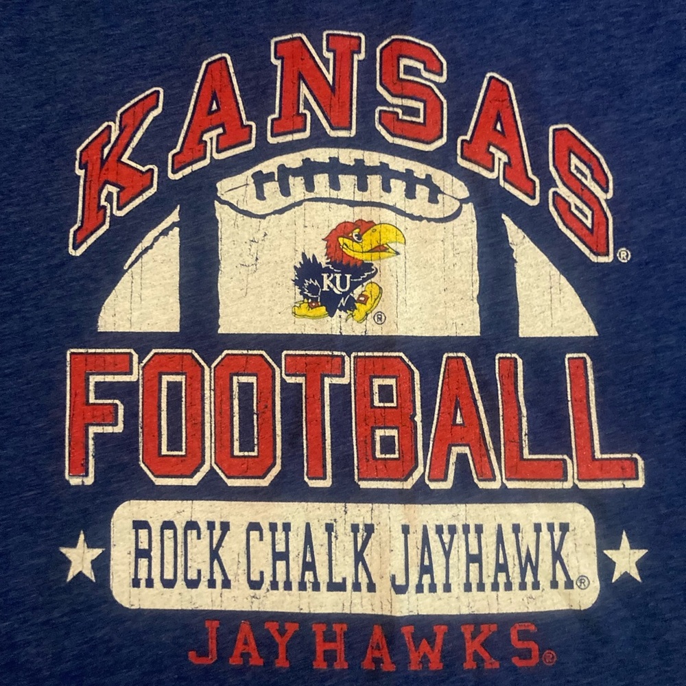 NWT YOUTH XL Kansas Jayhawks Football Rock Chalk Jayhawk Shirt COTTON WILLY